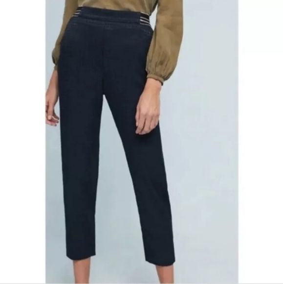By Anthropologie Essential pull on trouser navy textured size medium - Picture 1 of 7
